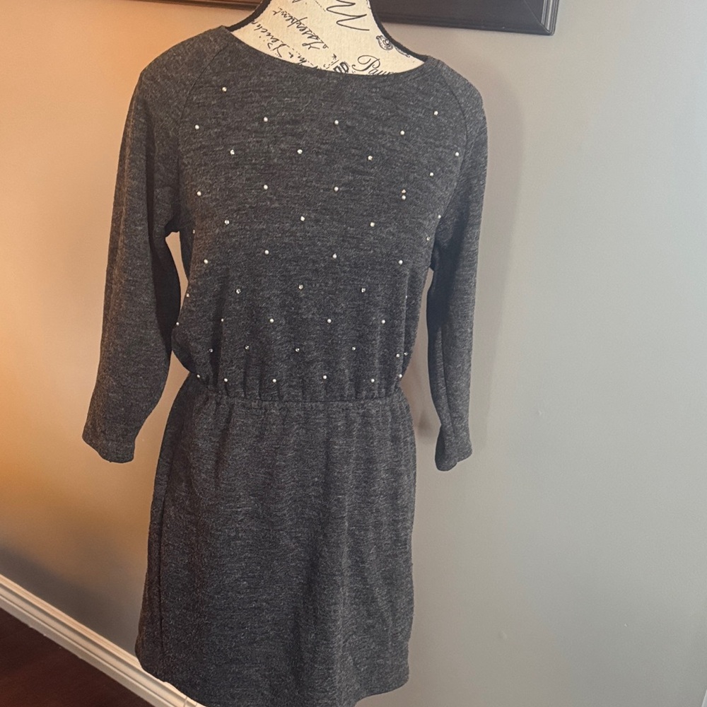 LOFT Dark Gray Dress with Stud Accents